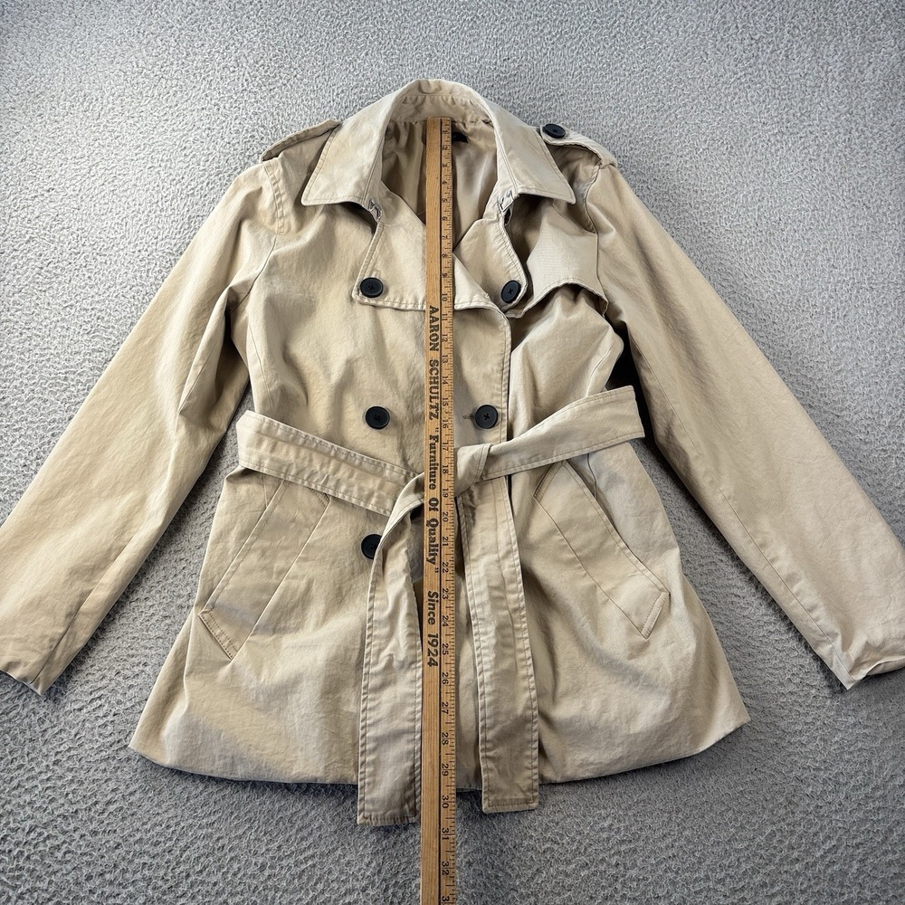 Quince Comfort Stretch Short Trench Coat Womens Large Khaki Tan Belted Cotton - Picture 3 of 14